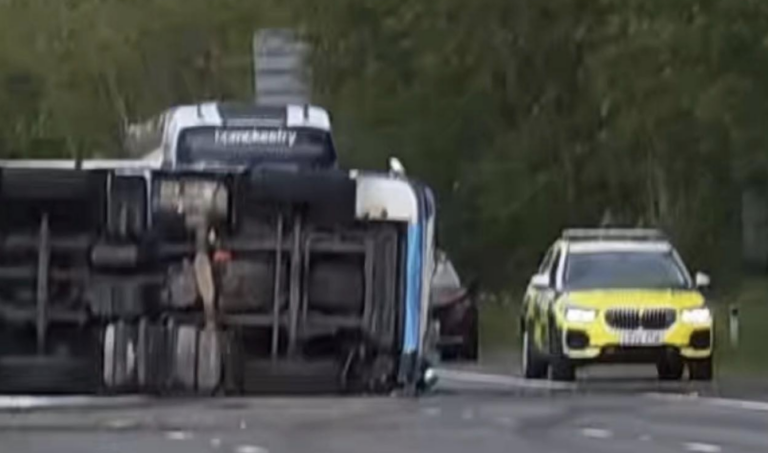 Air Ambulance Attends Scene Following HGV Overturn on M6