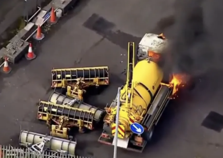 Riot Police Respond to Violence Amid Lorry Fires During Protests