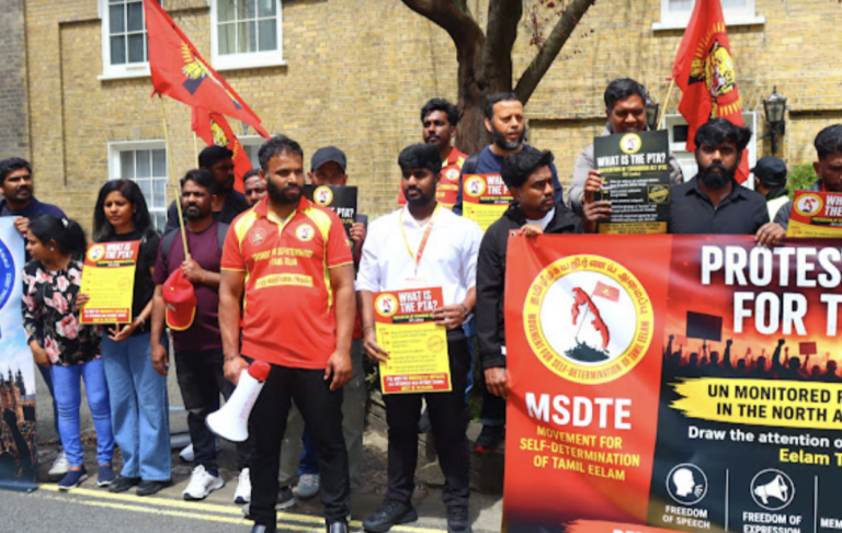 Tamil community holds rally outside Sri Lankan High Commission calling for self-determination and justice